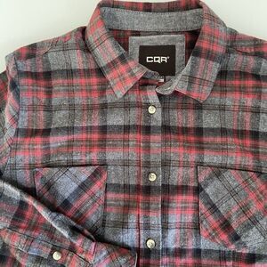 CQR Women's Plaid‎ Red/Black/Gray Flannel Long Sleeve Large Button Up